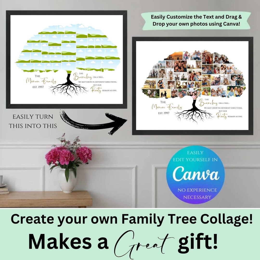 DIY Editable Custom Family Tree Photo Collage Template, Canva, Drag ...