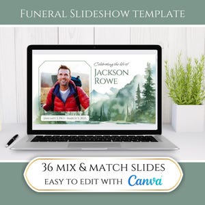 Editable Mountain Outdoorsman Forest Hiker Memorial Funeral Photo Slideshow Template, Video Celebration of Life Presentation Photo Montage