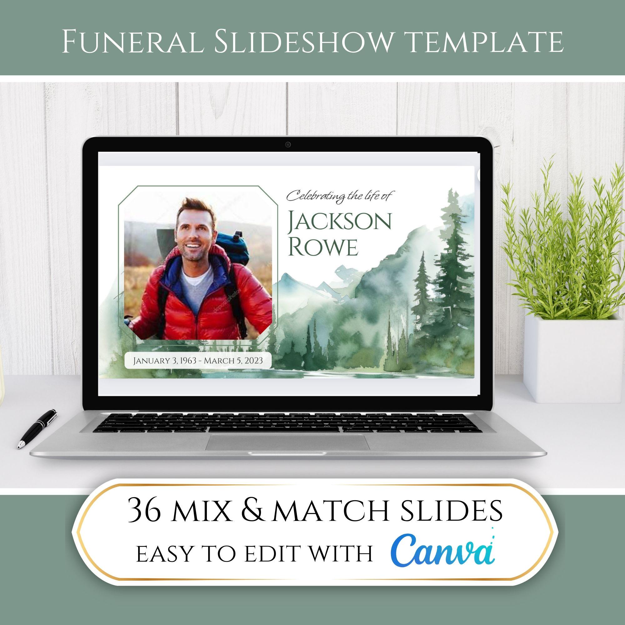 Editable Mountain Outdoorsman Forest Hiker Memorial Funeral Photo Slideshow Template, Video Celebration of Life Presentation Photo Montage