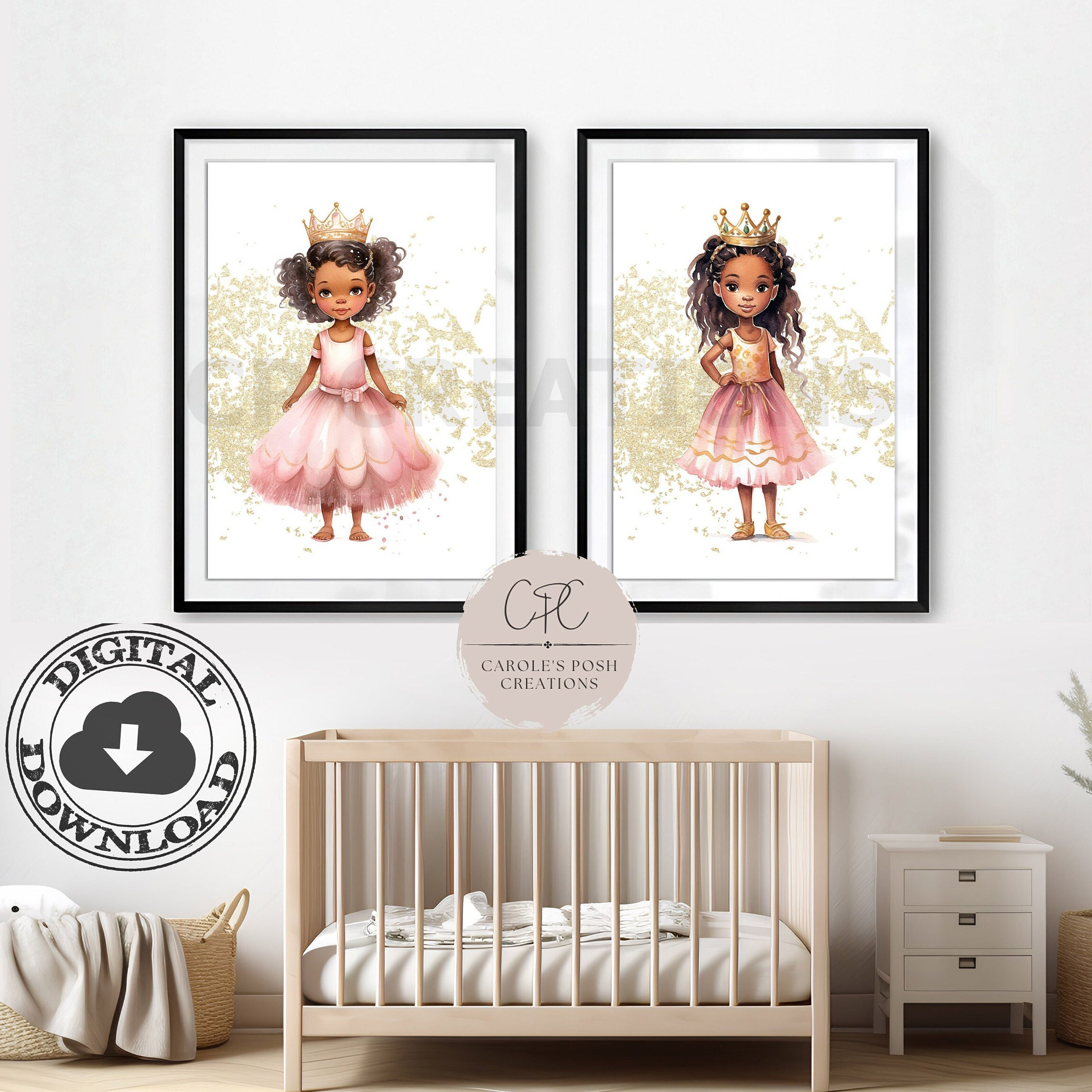 Black Princess Wall Art, Girls Room Wall Decor, African American Nursery Art, Toddler Girl Room Prints, Little Girls Printable Wall Art