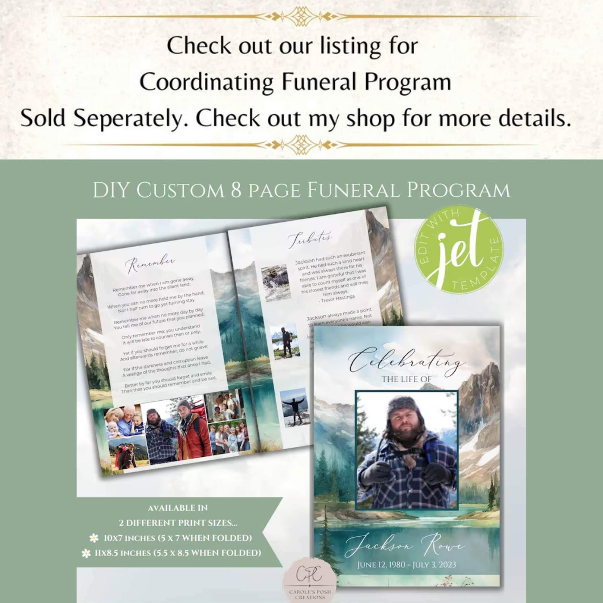 Memorial Photo Collage Poster, Mountain Landscape, Funeral Sign ...