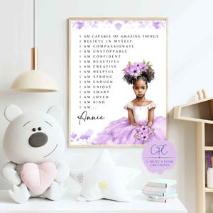 African American Personalized Name Positive Affirmations Art Print, Black Girl Affirmations Wall Art, Toddler Bedroom, DIGITAL DOWNLOAD JPG
