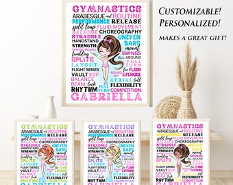Personalisierte benutzerdefinierte Mädchen Gymnastics Poster, Turnerin Mädchen Typografie, Geschenk für Turnerinnen, Turnerin Wortkunst, Turnerin Print Gymnastics Wandkunst
