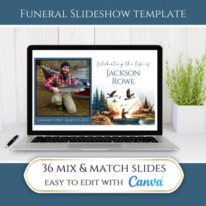 Editable Fisherman Hunter Memorial Funeral Photo Slideshow Template, Video Celebration of Life, Presentation Photo Montage Fishing Hunting