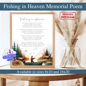 Fishing in Heaven Poem Sign Ready to Print, Celebration of Life Poem Fisherman Hunter, Memorial Table Poem, Remembrance Poem, Funeral Poem