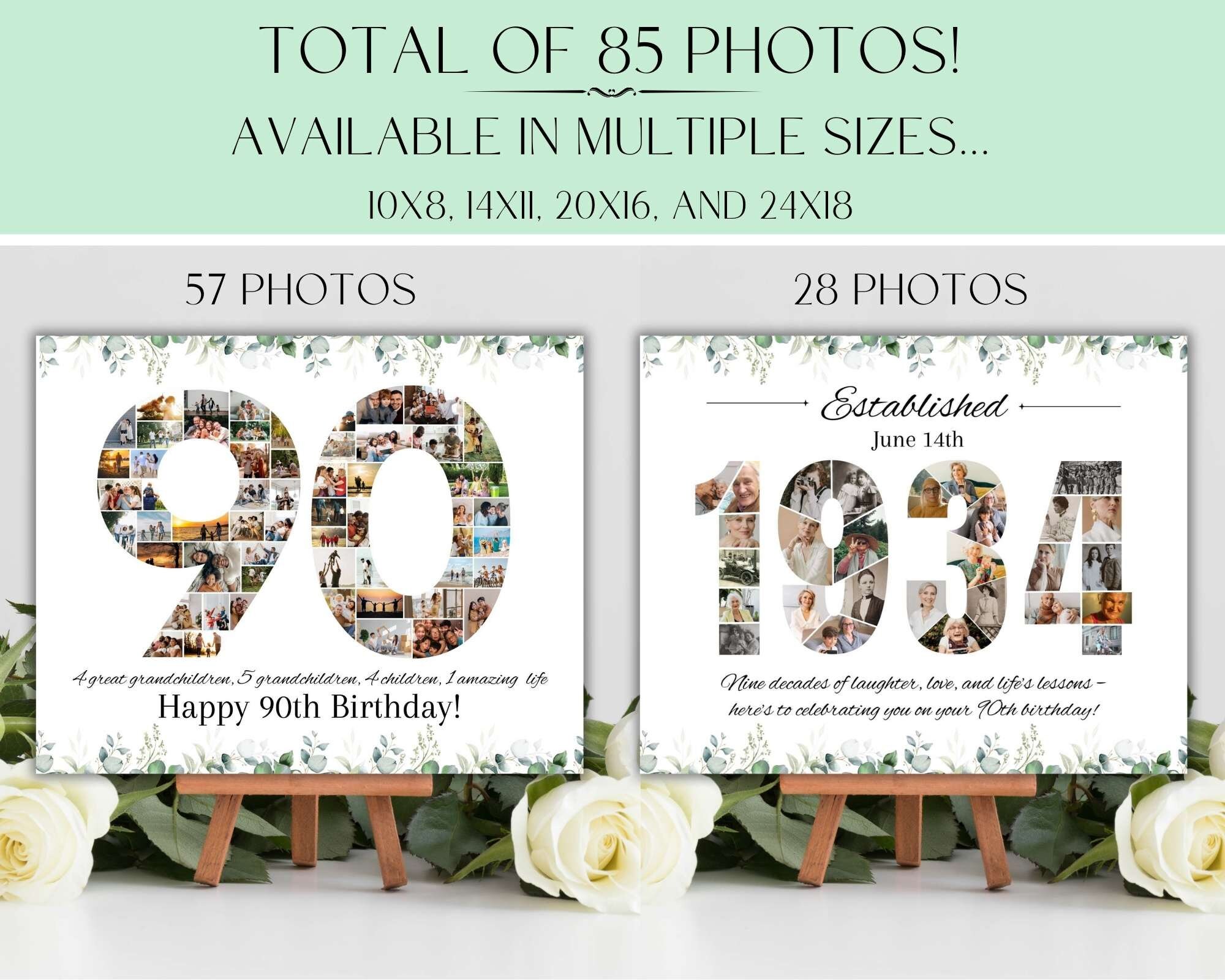 Set of 2 Personalized Custom 90th Birthday Photo Collage Templates ...