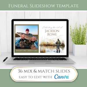Editable Fishing Mountain Outdoors Fisherman Memorial Funeral Photo Slideshow Template Video Celebration of Life Presentation Photo Montage