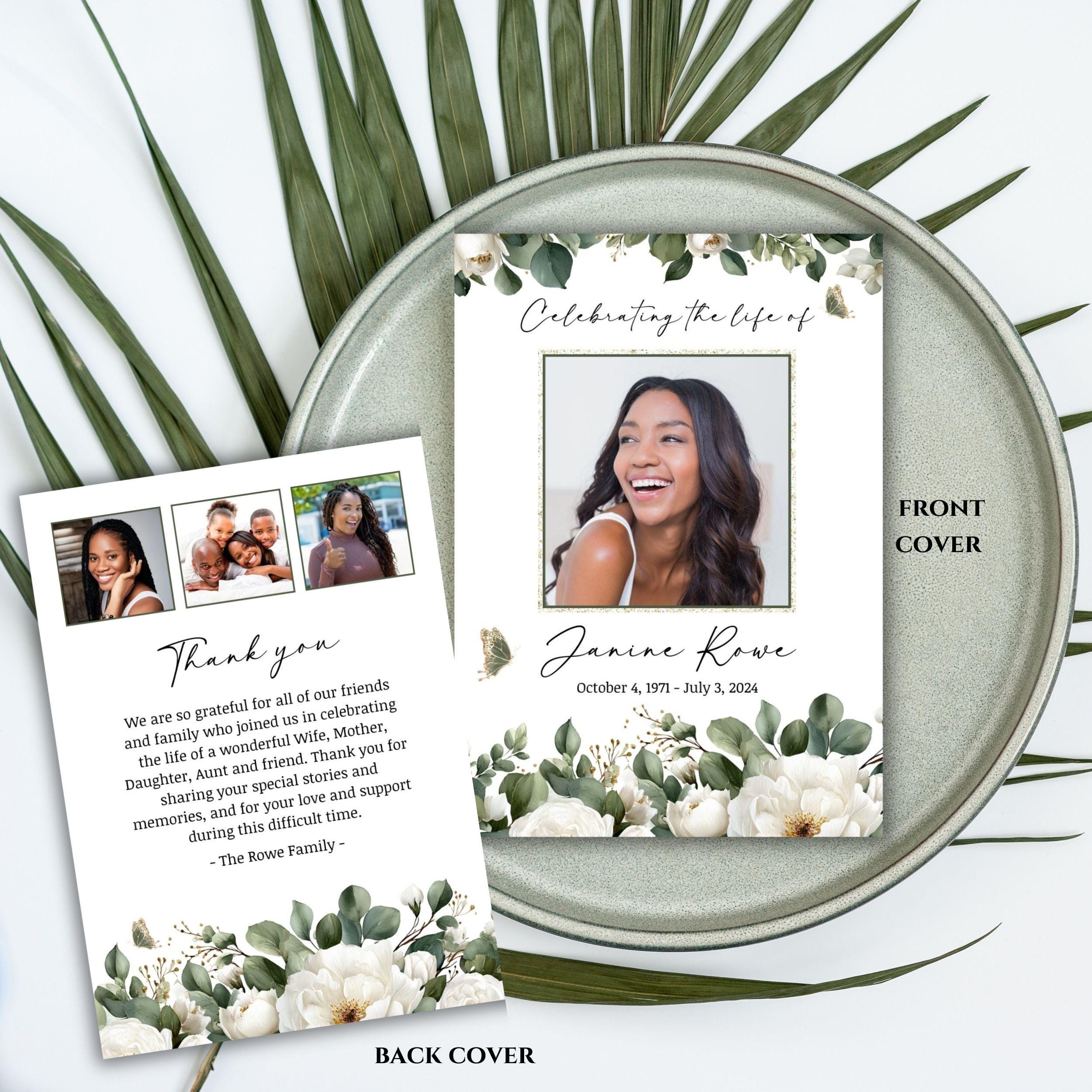 Editable White Roses & Greenery Floral Butterfly Memorial Funeral ...