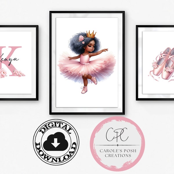 Black Ballerina Wall Art, Girls Room Wall Decor, Ballerina Nursery Art, Toddler Girl Room Prints, Little Girls Printable, digital download