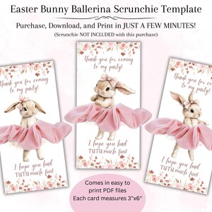 Ballerina Bunny Scrunchie Kartenvorlage, Balletttänzer Party Favor, Ballerina Rabbit personalisierte Scrunchie Halter Bearbeitbarer Digitaler Download