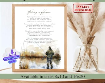 Fishing in Heaven Poem Sign Ready to Print, Celebration of Life Poem Fisherman, Memorial Table Poem, Remembrance Poem, Funeral Memorial Poem
