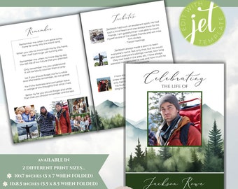 Mountain Forest Funeral Program Template, Celebration of Life (Digital Download)