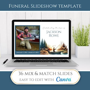 Editable Fisherman Hunter Memorial Funeral Photo Slideshow Template, Video Celebration of Life, Presentation Photo Montage Fishing Hunting