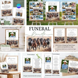 Pacchetto di modelli modificabili per funerali a tema cowboy e cavalli, programma stampabile per la commemorazione e la celebrazione della vita in stile cowboy, biglietto di preghiera, poster collage fai da te