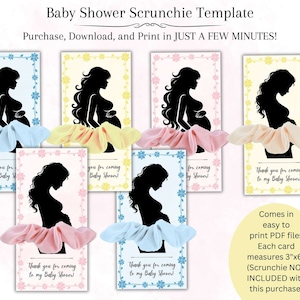 Modèle de chouchou pour baby shower, carte de remerciement, cadeau de naissance pour baby shower, silhouette de femme enceinte, support pour étiquette chouchou, téléchargement numérique