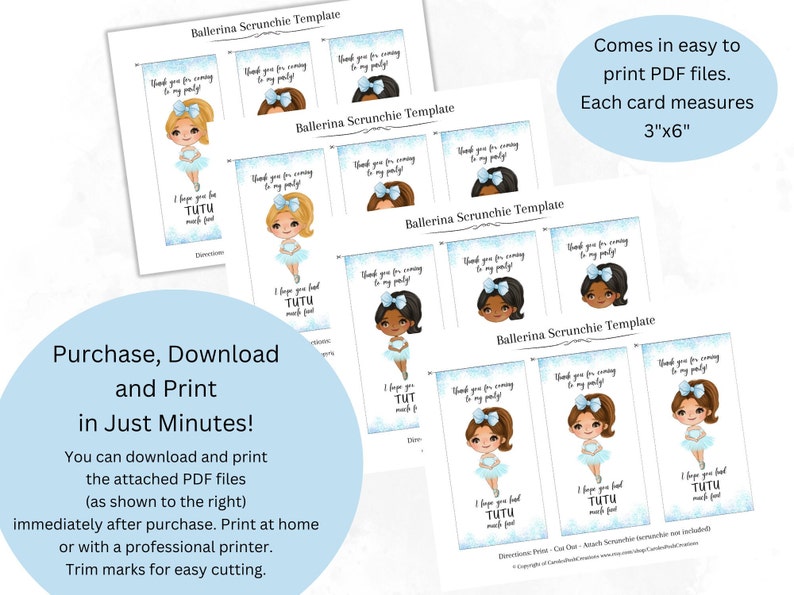 Scrunchie Card Ballerina Scrunchie Card Template, Ballet Party Favor (digital Download ...