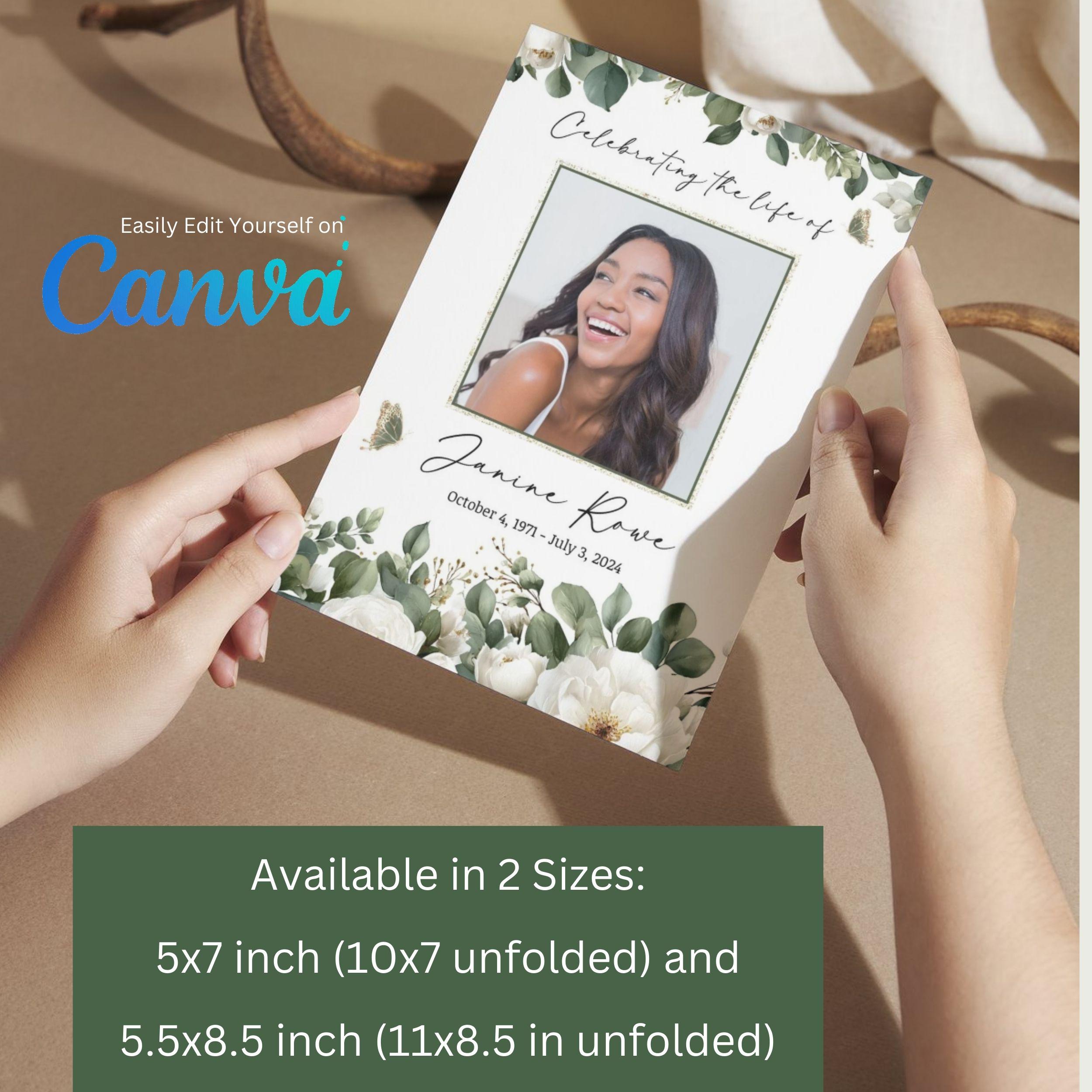 Editable White Roses & Greenery Floral Butterfly Memorial Funeral ...