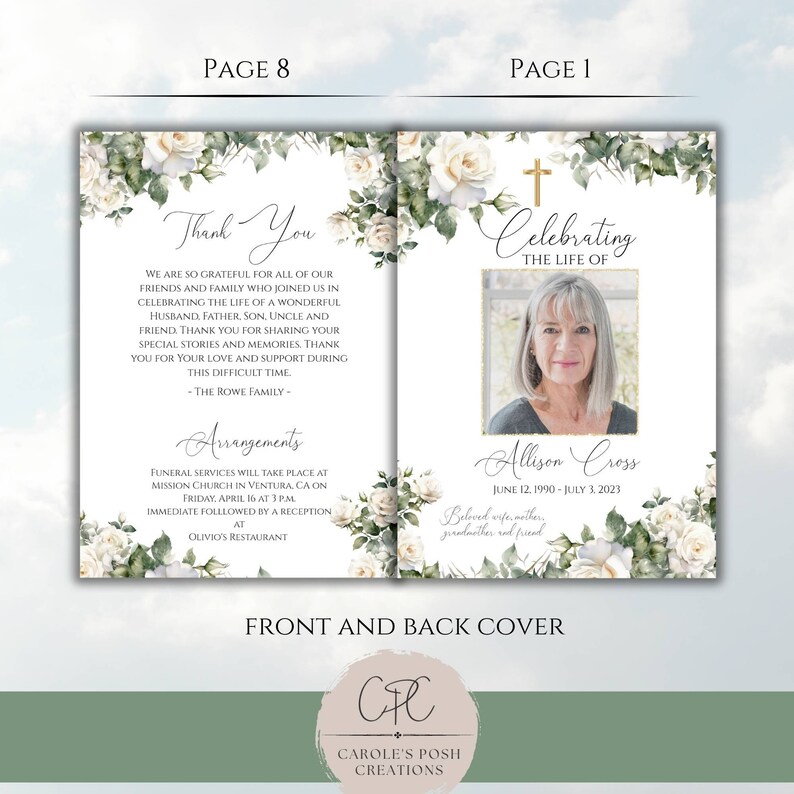 8page Funeral Program Template, Editable Celebration of Life, Obituary