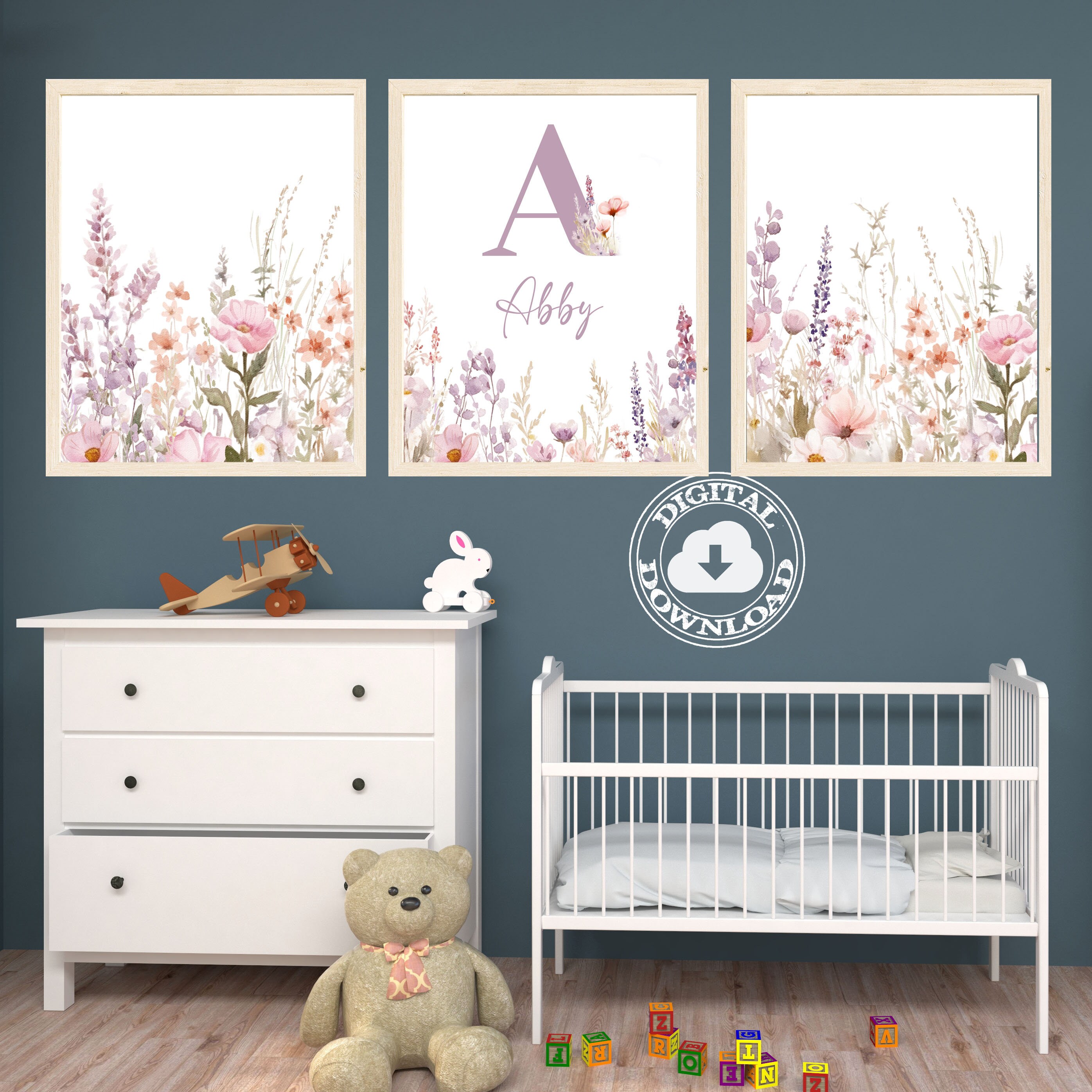 Wildflower Nursery Prints, Boho Nursery Wall Art, Girl Room Printable ...