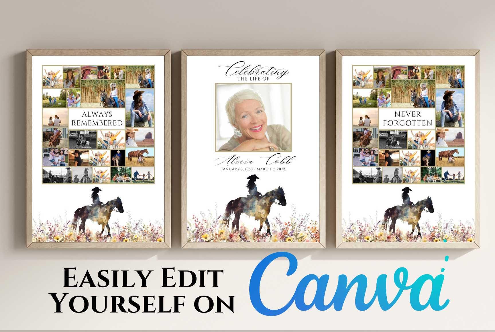 Editable Photo Sign Template for Memorial Funeral, Celebrating the Life ...