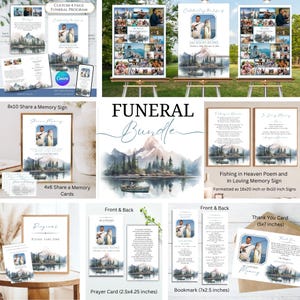 Editable Fishing Mountain Outdoors Fisherman Photo Memorial Funeral Bundle Template Printable Celebration Celebrating the Life Honoring