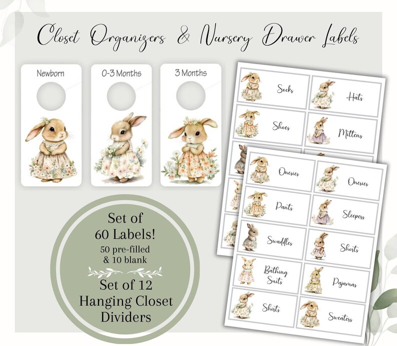 Boho Bunny Nursery Drawer Labels and Closet Dividers (PDF Pattern) - Etsy