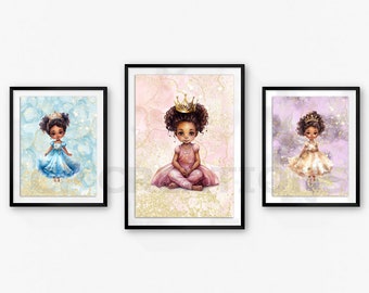 Black Princess Wall Art, Girls Room Wall Decor, African American Nursery Art, Toddler Girl Room Prints, Little Girls Printable Wall Art
