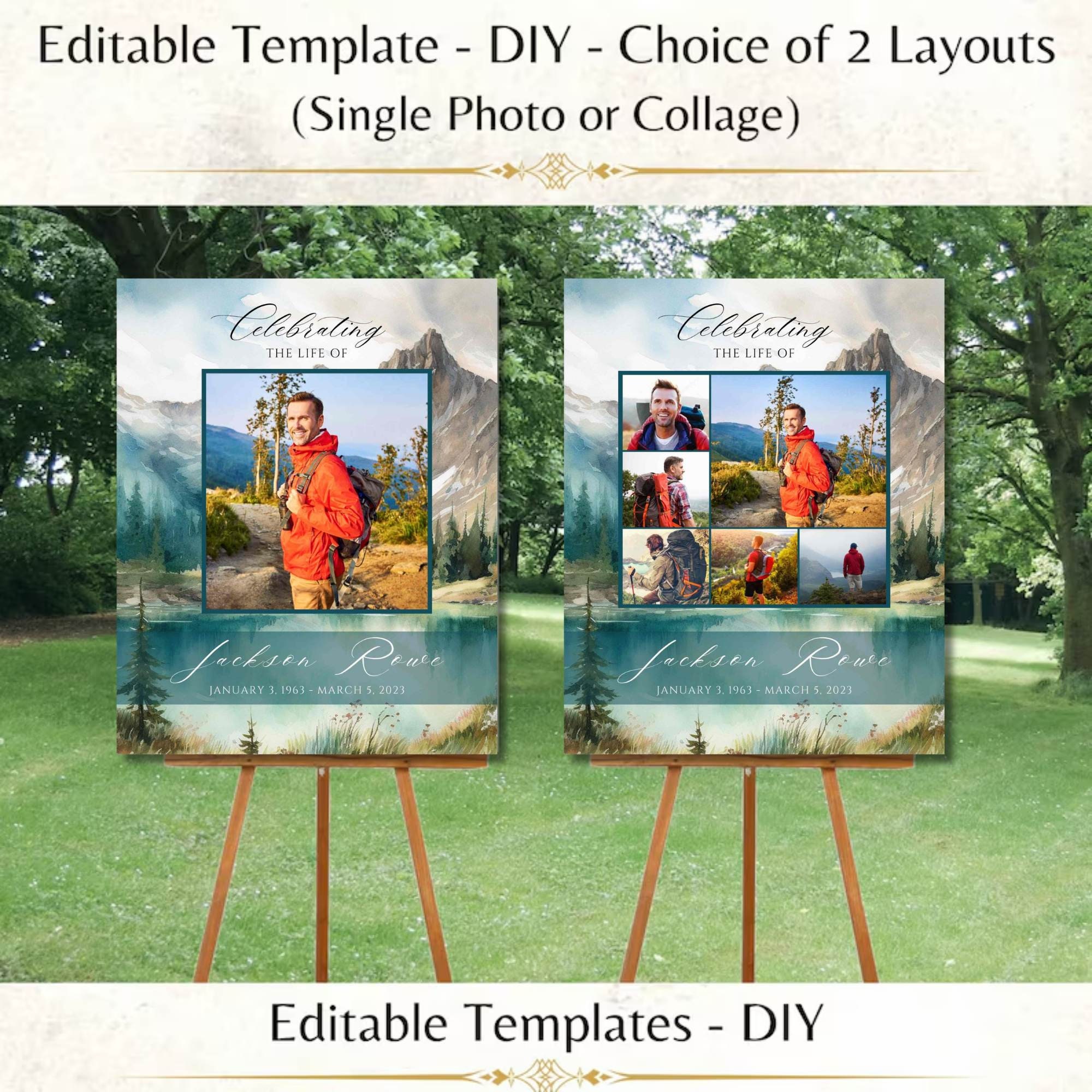 Memorial Photo Collage Poster, Mountain Landscape, Funeral Sign ...