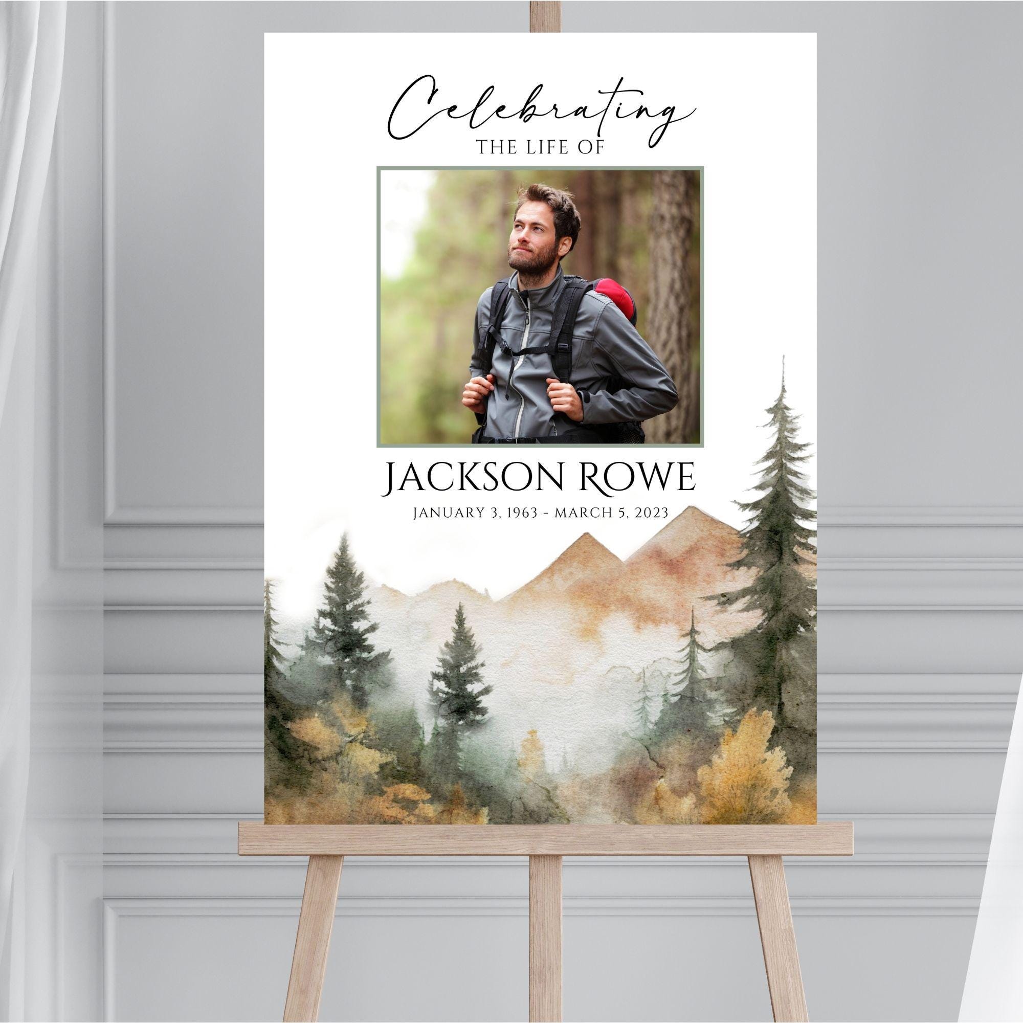 Editable Photo Sign Template Set for Memorial Funeral, Celebrating the ...