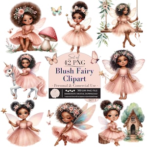 ブラッシュ水彩妖精ガーデン クリップアート、アフリカ系アメリカ人妖精、アフロ妖精クリップアート、黒人妖精クリップアート、アフロ妖精 PNG、商用利用