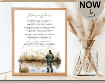 Fishing in Heaven Memorial Poem, Celebration of Life, Fisherman Remembrance Funeral Table Poem (Digital Download)
