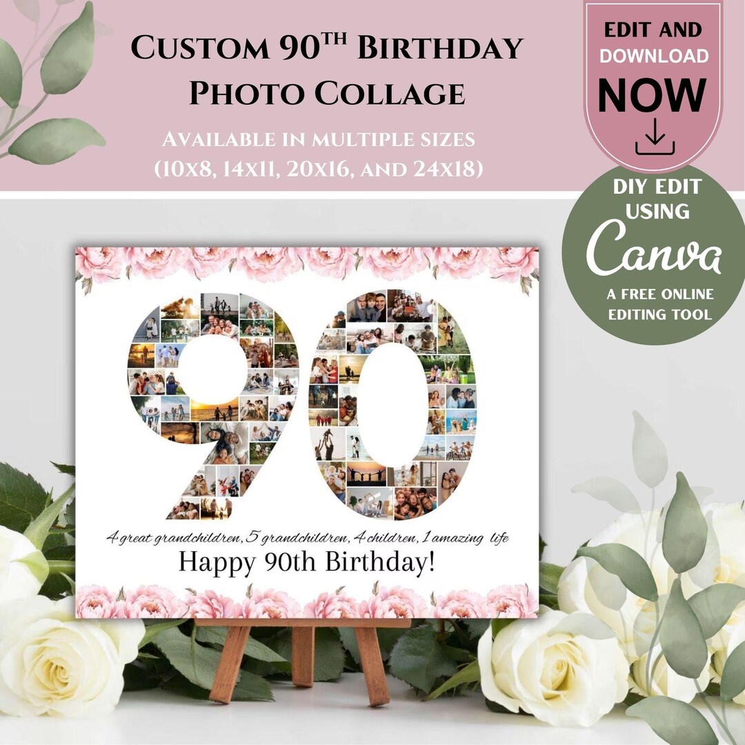 Personalized Custom 90th Birthday Photo Collage Template, Great Welcome ...