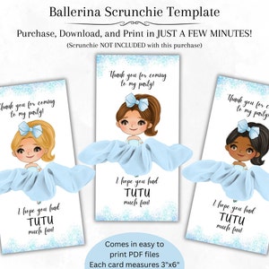 Ballerina Scrunchie Kartenvorlage, Balletttänzer Mitbringsel, Ballerina Prinzessin Tag Scrunchie Halter, digitaler Download