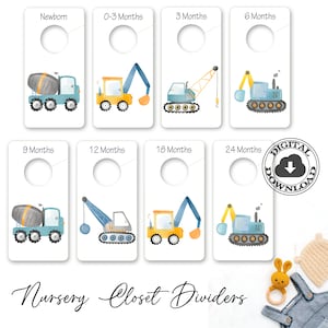 Construction Closet Dividers, Tractors Nursery Baby Closet Dividers, Printable Closet Dividers, Nursery Closet Organizer, Construction Decor