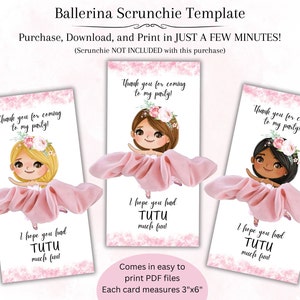 Ballerina Scrunchie Kartenvorlage, Balletttänzer Mitbringsel, Ballerina Prinzessin Tag Scrunchie Halter, digitaler Download