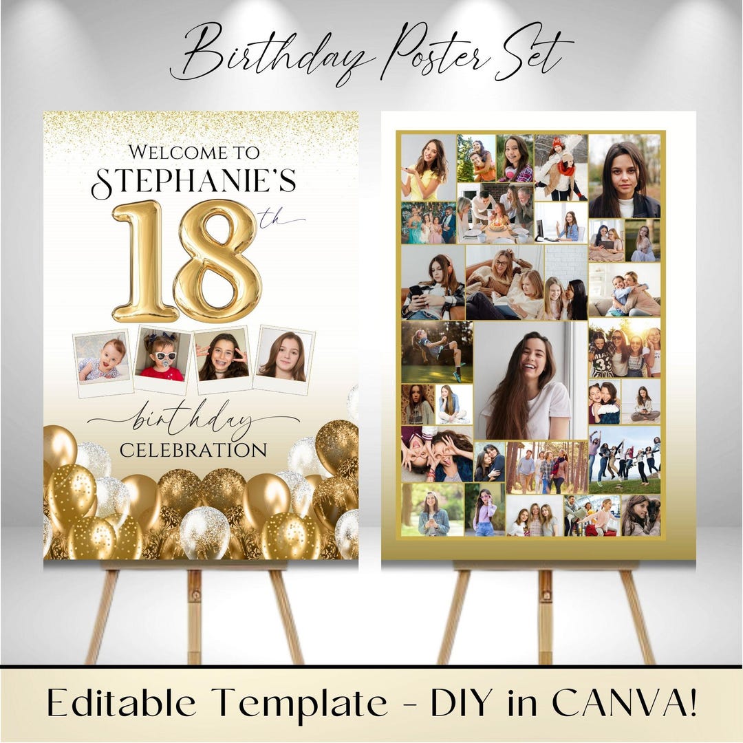 DIY Personalized Set of Editable 18th Birthday Photo Welcome Sign and ...