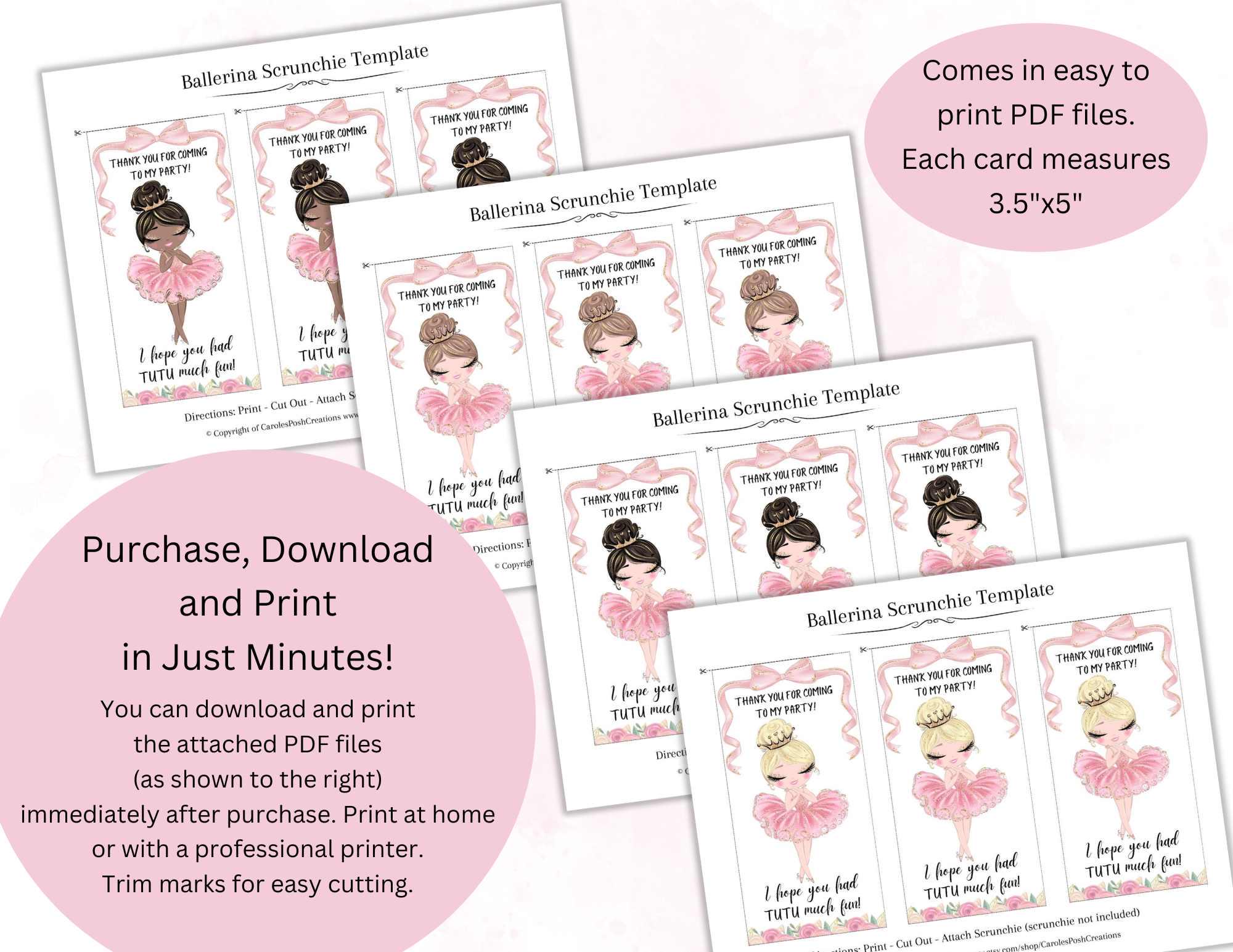 Scrunchie Card Ballerina Scrunchie Card Template, Ballet Dancer Party Favor, Ballerina ...