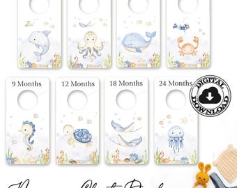 Boho Sea Animals, Nursery Closet Dividers, Printable Closet Dividers, Baby Closet Organizer, Under the Sea Decor, Ocean decor, boho nursery