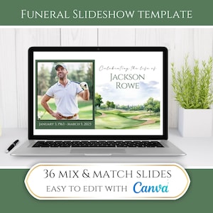 Editable Golf Outdoorsman Memorial Funeral Photo Slideshow Template, Video Celebration of Life Presentation, Photo Montage Honoring Memory