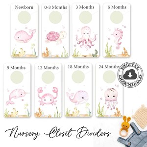 Boho Pink Sea Animals, Nursery Closet Dividers, Printable Closet Dividers, Baby Closet Organizer, Under the Sea Decor, Ocean decor, nursery