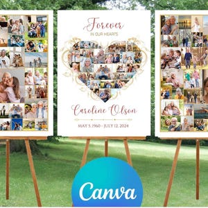 Set of Editable Funeral Photo Collage Templates, Celebrating the Life Memory Sign, Memorial Display Poster set, Forever in Our Hearts
