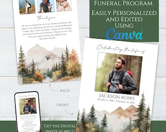 Editable Mountain Photo Funeral Invitation Template, Digital & Print Funeral Memorial Service Invitation, Digital Invite, Funeral Digi Evite
