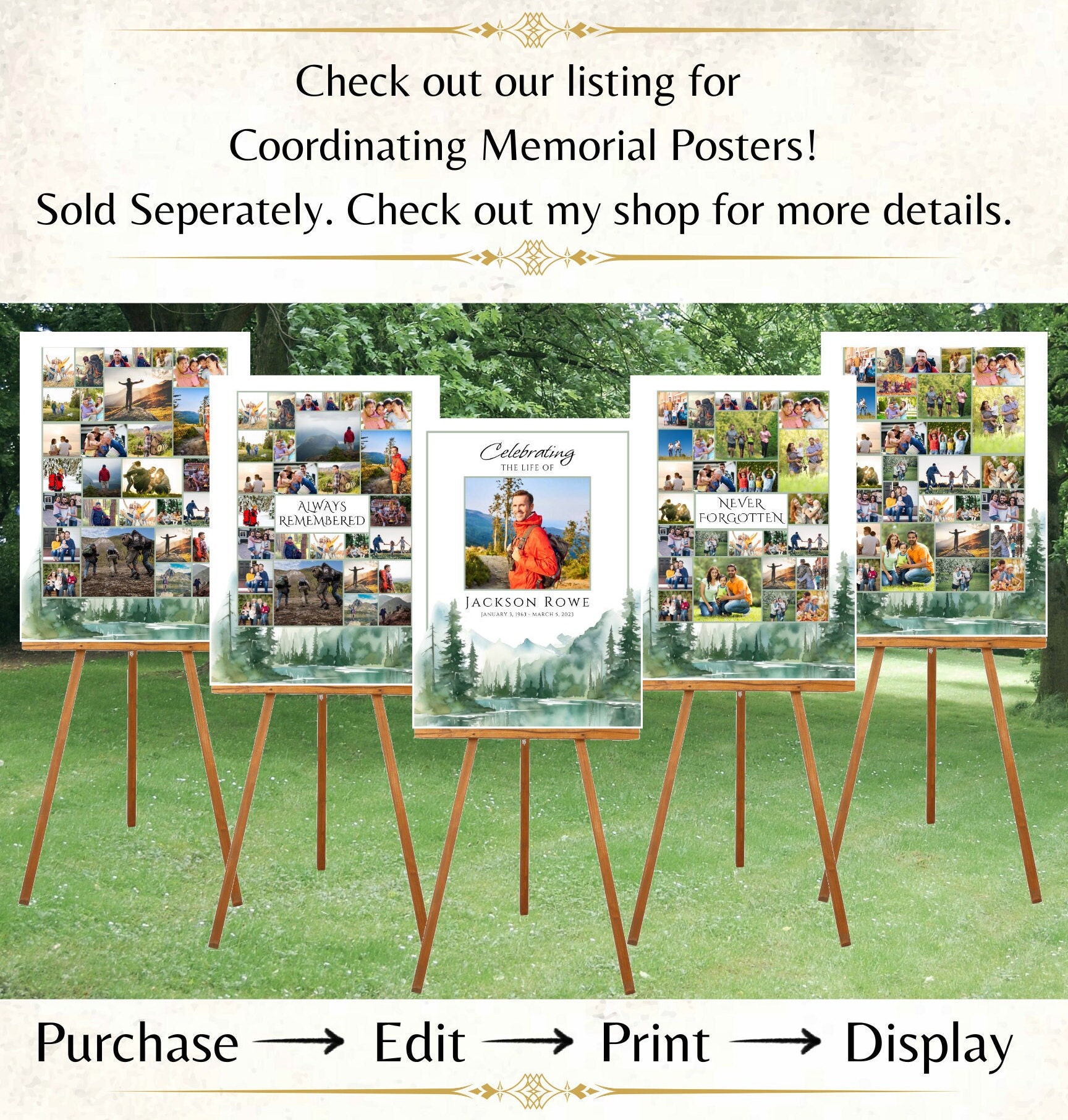 Editable Photo Sign Template for Memorial Funeral, Celebrating the Life