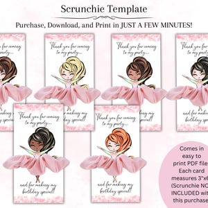 Schattige gymnast gymnastiek danser scrunchie kaartsjabloon, gymnast danser partij gunst, houder tag chouchoulade, afdrukbare digitale download