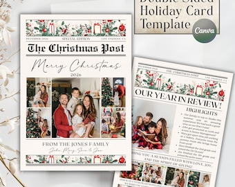 Year in Review Christmas Card Newspaper Template, Editable Holiday Newsletter (Digital Download)