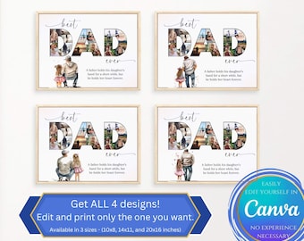 Personalized Dad Photo Collage Template, Father's Day Gift from daughter, DIY Custom Birthday Gift, Word Collage Daddy Dad Canva Template