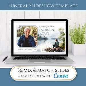 Editable Fishing Mountain Outdoors Fisherman Memorial Funeral Photo Slideshow Template Video Celebration of Life Presentation Photo Montage
