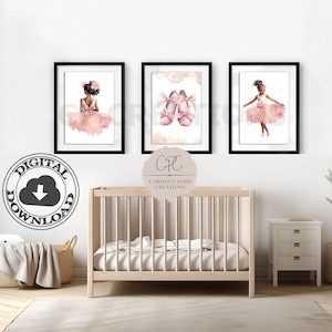 Zwarte ballerina kunst aan de muur, meisjes kamer wand decor, Afro-Amerikaanse kinderkamer kunst, peuter meisje kamer prints, kleine meisjes afdrukbare, prinses