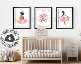 Black Ballerina Wall Art, Girls Room Wall Decor, African American Nursery Art, Toddler Girl Room Prints, Little Girls Printable, Princess