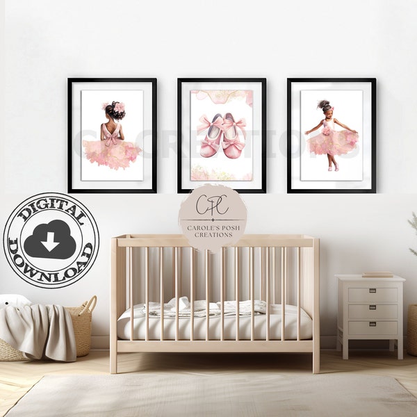 Black Ballerina Wall Art, Girls Room Wall Decor, African American Nursery Art, Toddler Girl Room Prints, Little Girls Printable, Princess